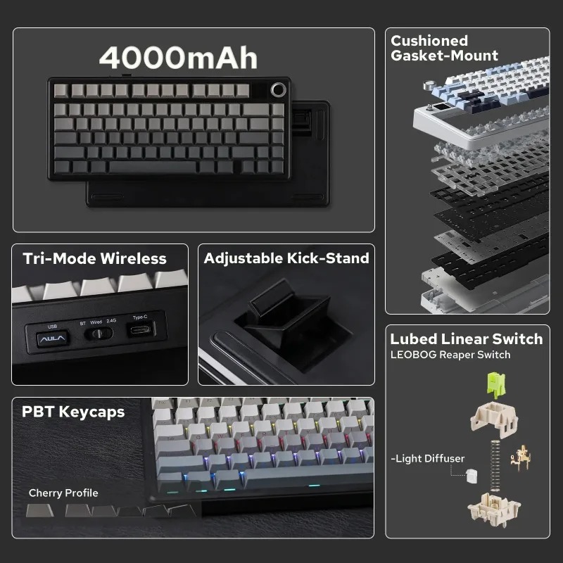 AULA F75 Max Mechanical Keyboa - Gasket Mount Kit ulasan dan harga